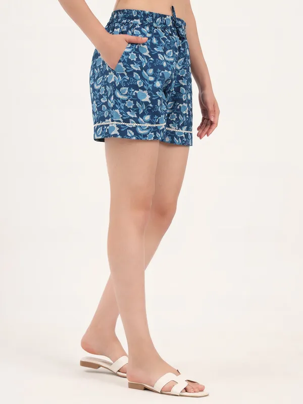 Light_Blue_Floral_Print_Cotton_Shorts_For_Women