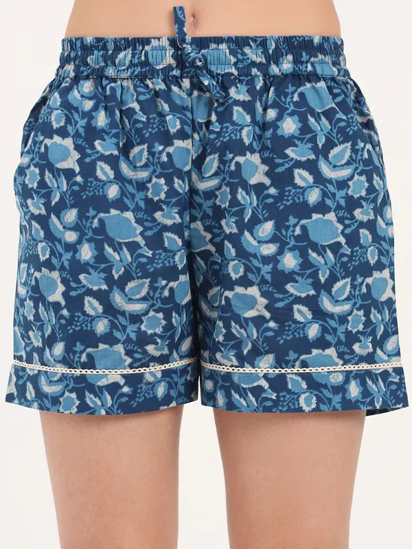 Light_Blue_Floral_Print_Cotton_Shorts_For_Women