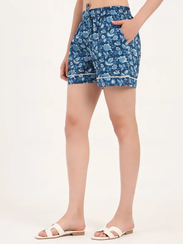Light_Blue_Floral_Print_Cotton_Shorts_For_Women