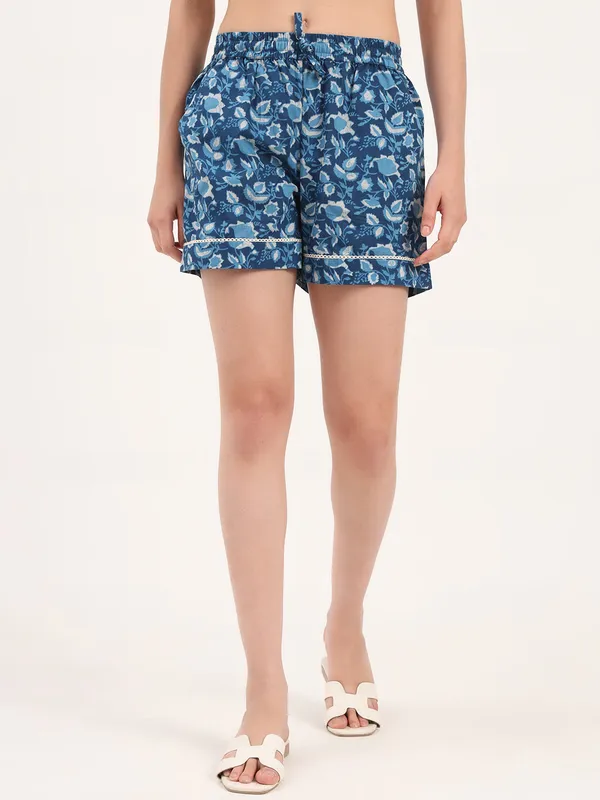 Light_Blue_Floral_Print_Cotton_Shorts_For_Women