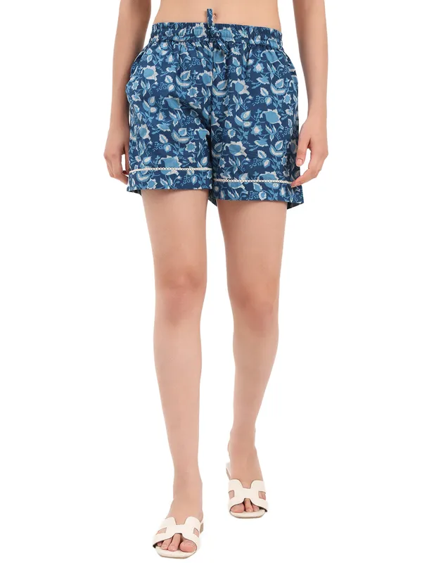 Light_Blue_Floral_Print_Cotton_Shorts_For_Women
