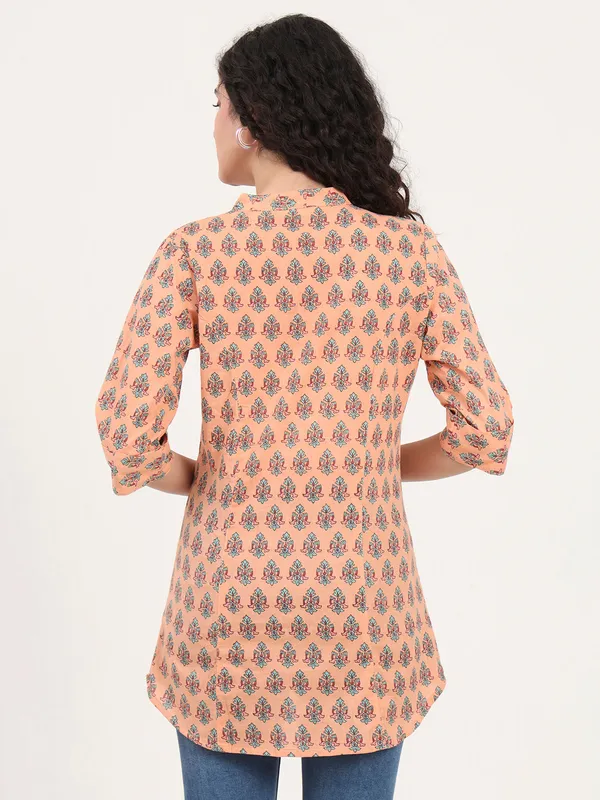 Light_Orange_Floral_Printed_Cotton_Top_For_Women