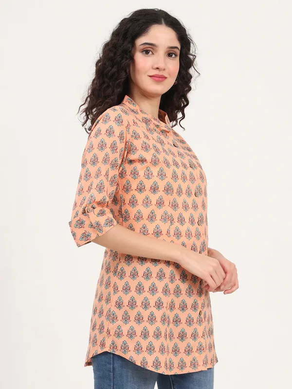 Light_Orange_Floral_Printed_Cotton_Top_For_Women