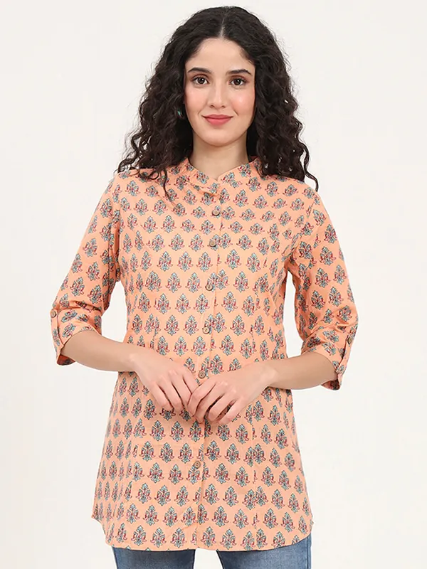 Light_Orange_Floral_Printed_Cotton_Top_For_Women