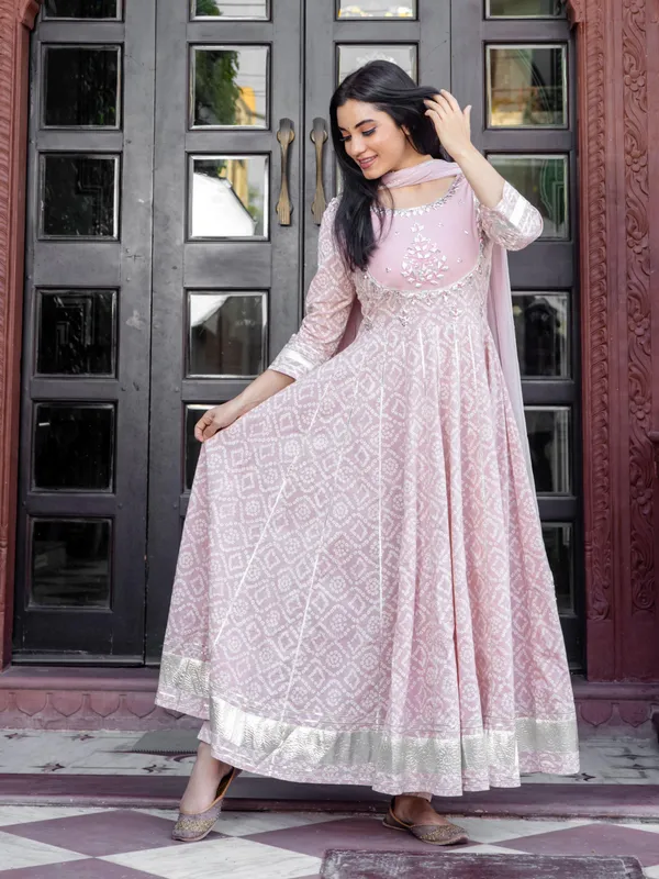 Light_Pink_Cotton_Anarkali_Kurta_Pant_Set_With_Net_Dupatta_For_Women