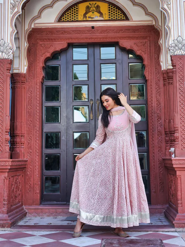 Light_Pink_Cotton_Anarkali_Kurta_Pant_Set_With_Net_Dupatta_For_Women