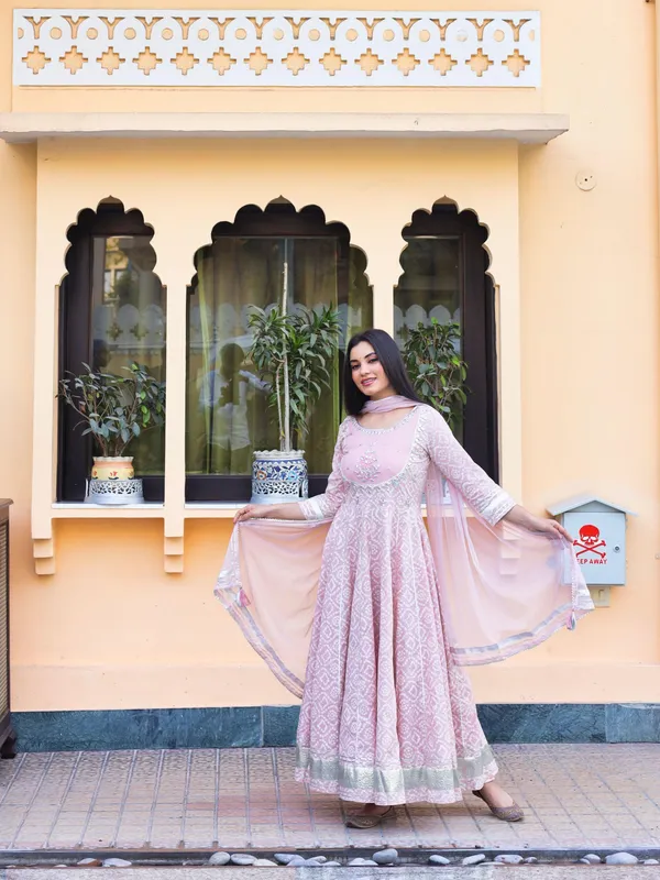 Light_Pink_Cotton_Anarkali_Kurta_Pant_Set_With_Net_Dupatta_For_Women