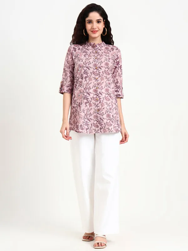 Light_Purple_Floral_Print_Cotton_Top_For_Women
