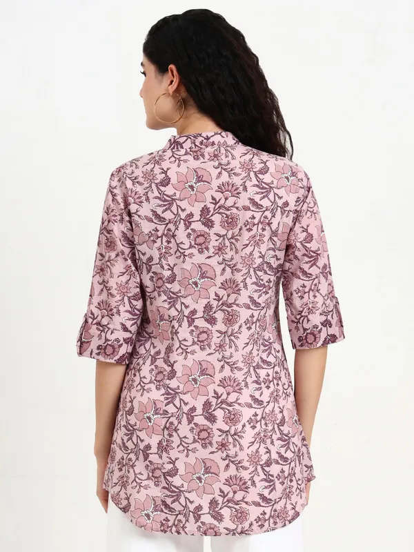 Light_Purple_Floral_Print_Cotton_Top_For_Women