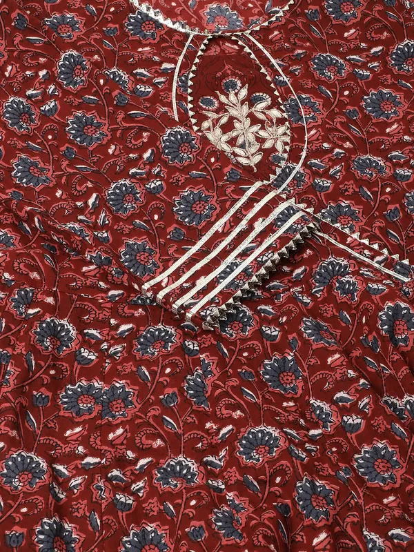 Maroon_Floral_Printed_Cotton_Anarkali_Kurta_Set_With_Dupatta_For_Women
