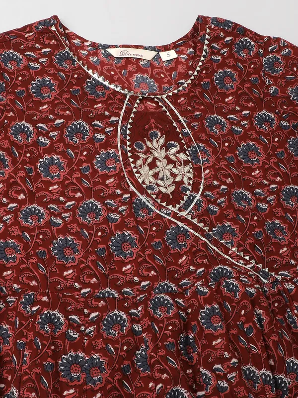 Maroon_Floral_Printed_Cotton_Anarkali_Kurta_Set_With_Dupatta_For_Women