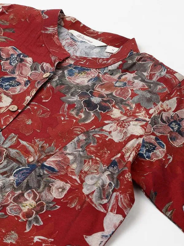 Maroon_Floral_Printed_Modal_A-Line_Shirt_Style_Top_For_Women