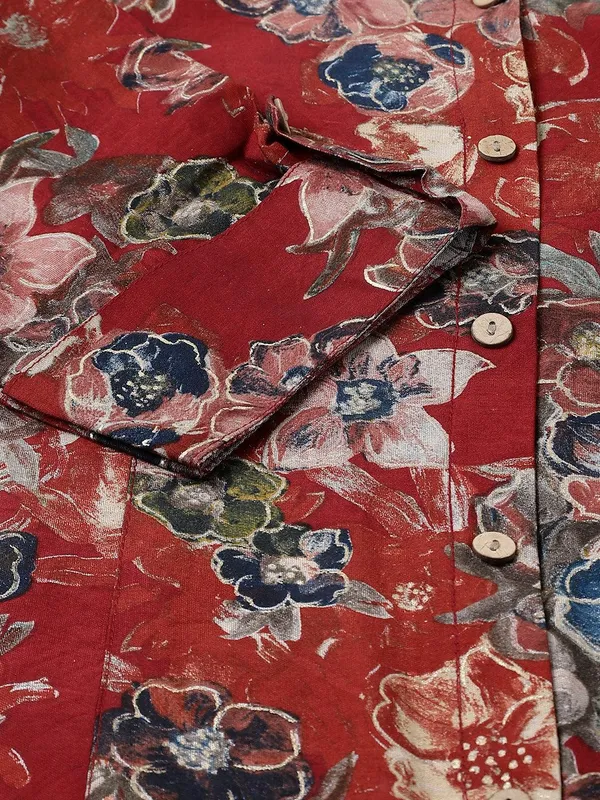 Maroon_Floral_Printed_Modal_A-Line_Shirt_Style_Top_For_Women