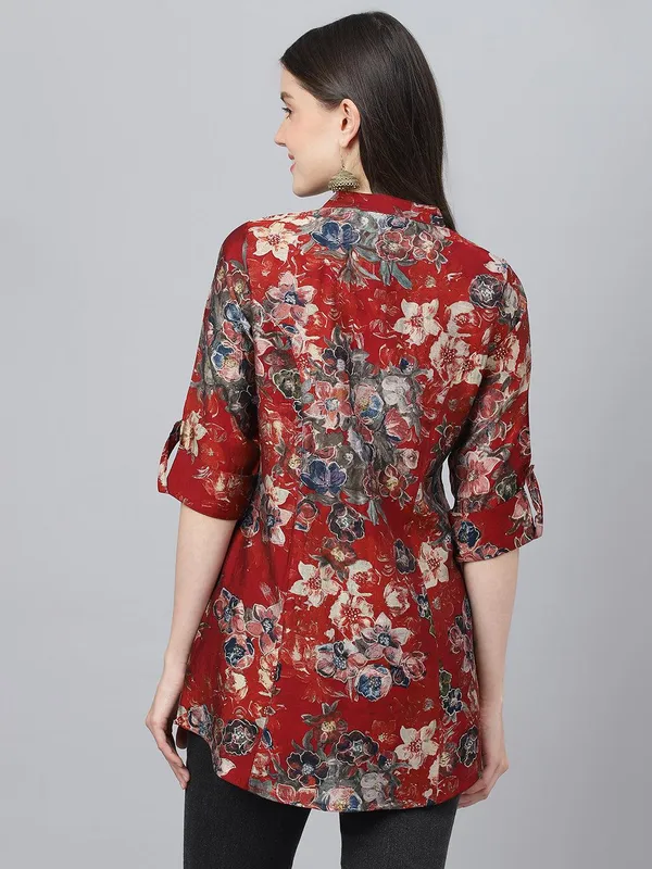 Maroon_Floral_Printed_Modal_A-Line_Shirt_Style_Top_For_Women