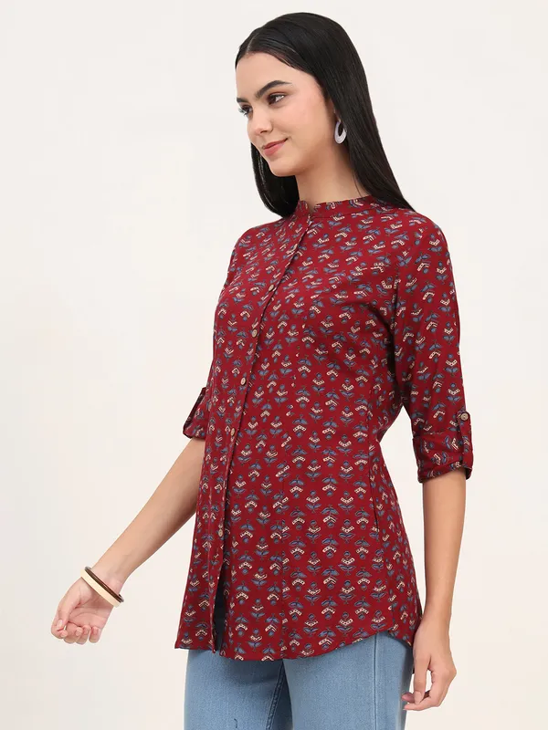 Maroon_Rayon_A-Line_Top_For_Women