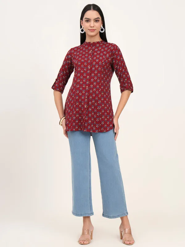 Maroon_Rayon_A-Line_Top_For_Women