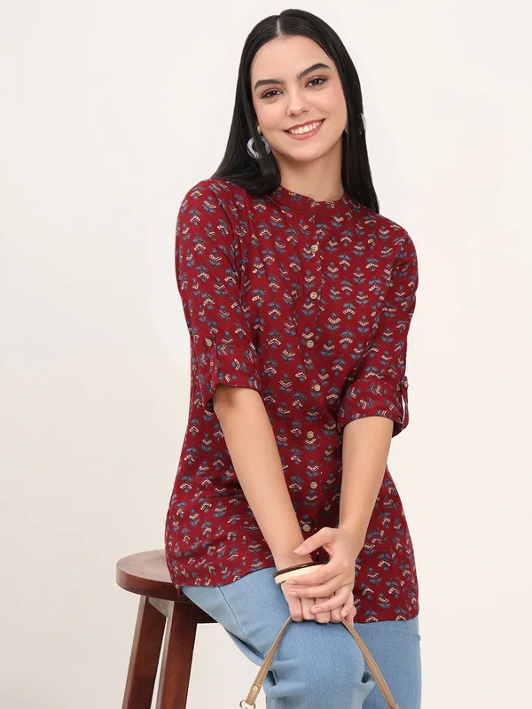 Maroon_Rayon_A-Line_Top_For_Women