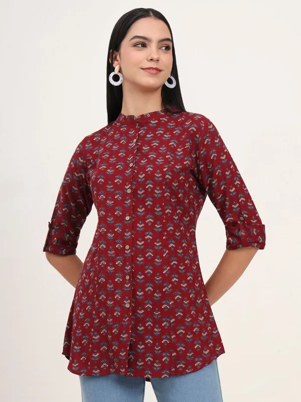 Maroon_Rayon_A-Line_Top_For_Women