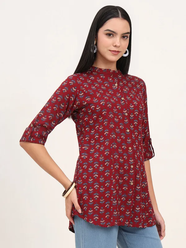 Maroon_Rayon_A-Line_Top_For_Women