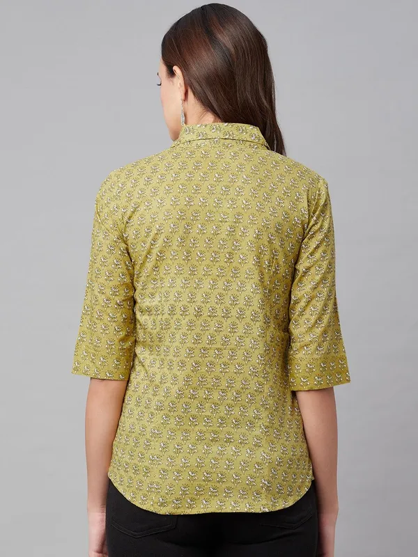 Mehndi_Green_Block_Printed_Casual_Shirt_For_Women