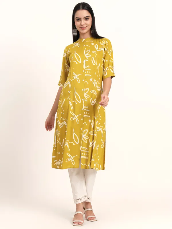 Mustard_Abstract_Rayon_A-Line_Kurta_For_Women