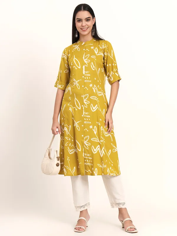 Mustard_Abstract_Rayon_A-Line_Kurta_For_Women