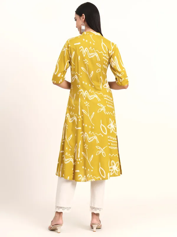 Mustard_Abstract_Rayon_A-Line_Kurta_For_Women