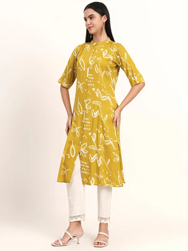 Mustard_Abstract_Rayon_A-Line_Kurta_For_Women