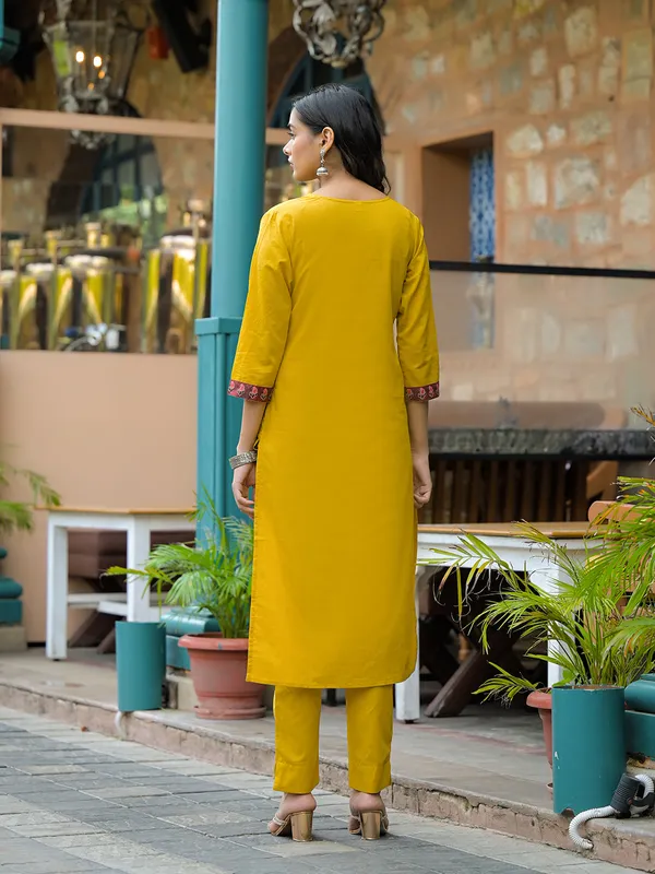 Mustard_Embroidered_Cotton_Kurta_Set_With_Dupatta_For_Women