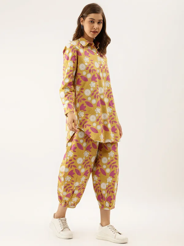Mustard_Floral_Print_Cotton_Co-Ord_Set_For_Women