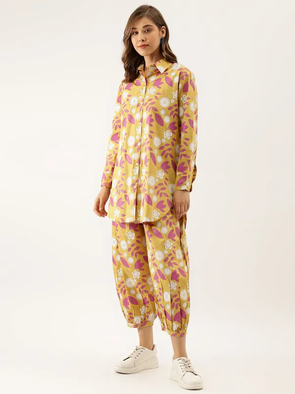 Mustard_Floral_Print_Cotton_Co-Ord_Set_For_Women