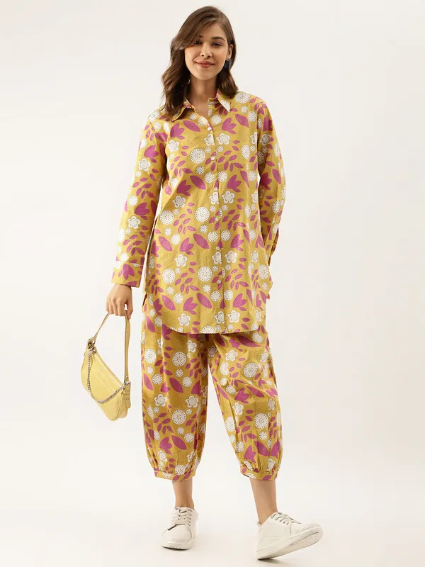Mustard_Floral_Print_Cotton_Co-Ord_Set_For_Women