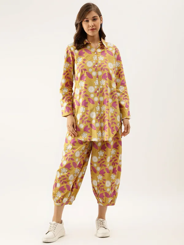Mustard_Floral_Print_Cotton_Co-Ord_Set_For_Women