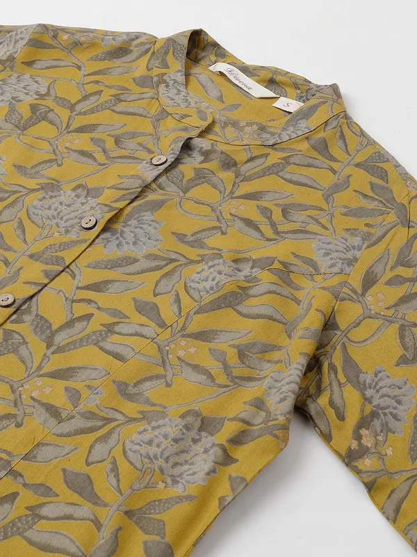 Mustard_Floral_Printed_Rayon_A-Line_Shirt_Style_Top_For_Women
