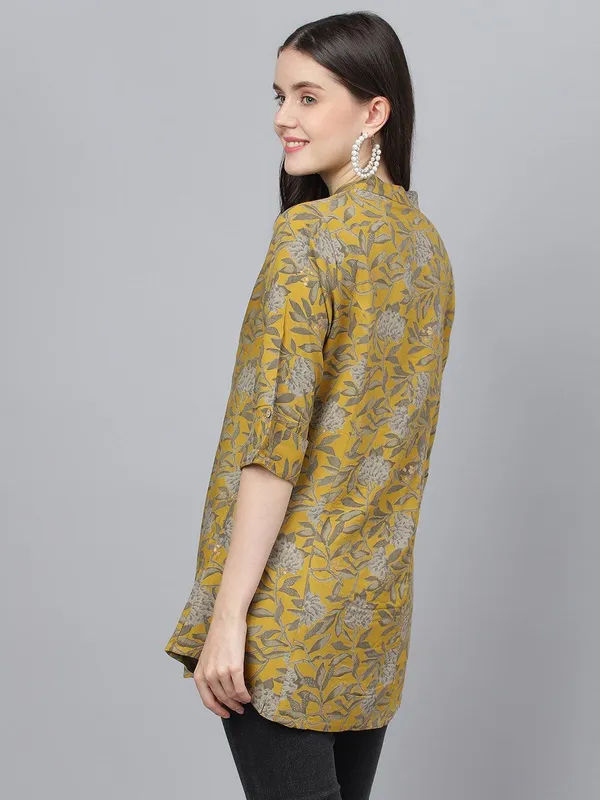 Mustard_Floral_Printed_Rayon_A-Line_Shirt_Style_Top_For_Women