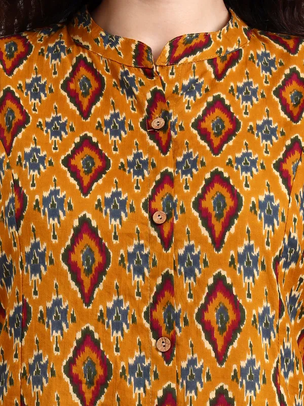 Mustard_Ikat_Print_Cotton_Kurta_For_Women
