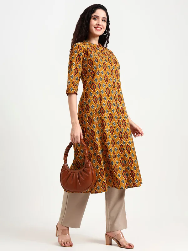 Mustard_Ikat_Print_Cotton_Kurta_For_Women