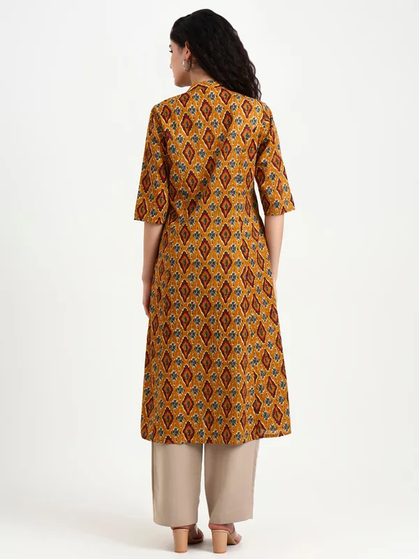 Mustard_Ikat_Print_Cotton_Kurta_For_Women