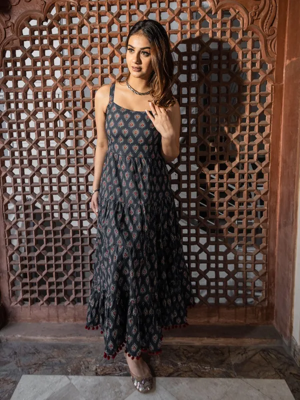 Navy_Blue_Buti_Printed_Shoulder_Strap_Long_Dress_For_Women