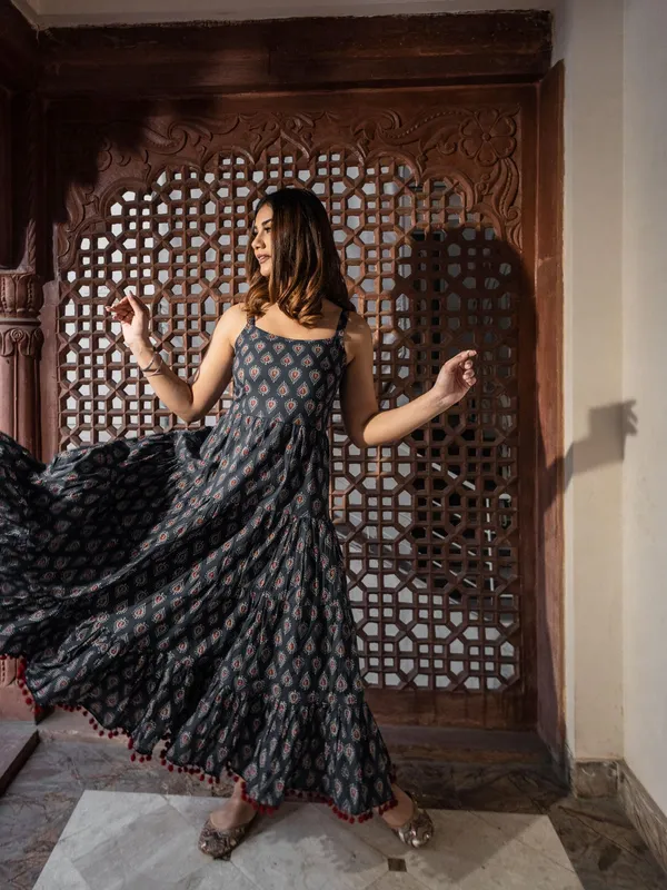 Navy_Blue_Buti_Printed_Shoulder_Strap_Long_Dress_For_Women