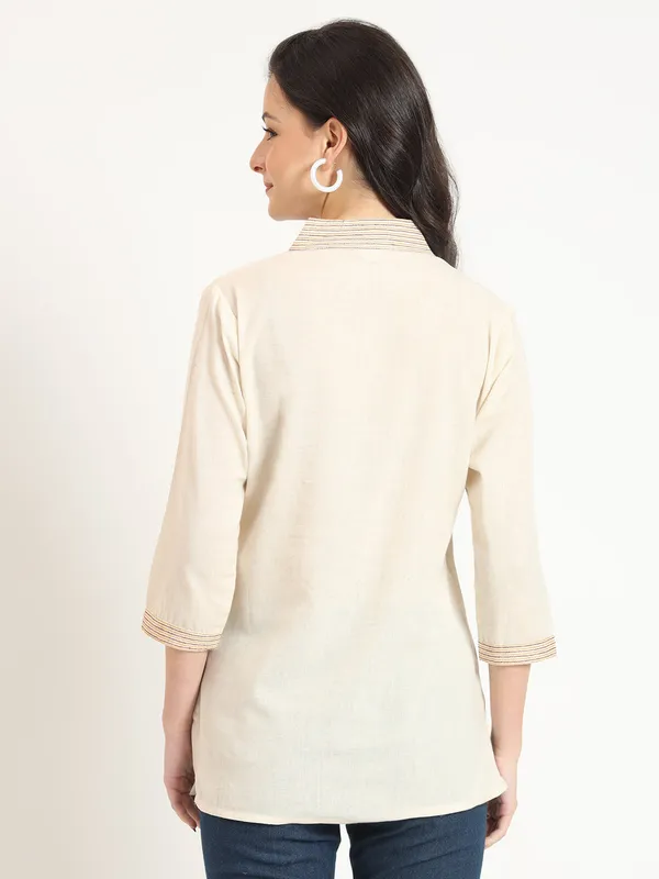 Off_White_Cotton_V-Neck_Embroidery_Top_For_Women