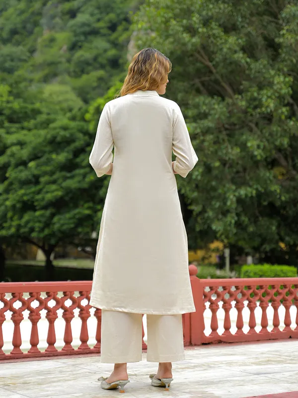 Off_White_Embroidered_Cotton_A-Line_Kurta_Pant_Set_For_Women