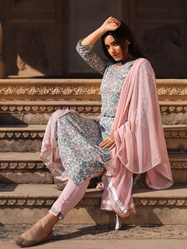 Pastel_Blue_Floral_Straight_Cotton_Kurta_Pant_Set_With_Dupatta_For_Women