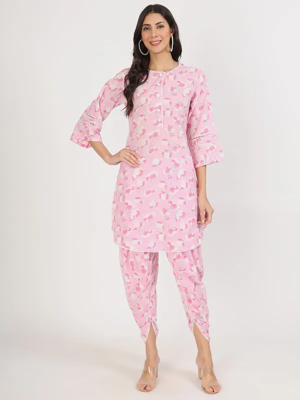 Pink_Floral_Printed_Cotton_Kurta_With_Dhoti_Co-Ord_Set_For_Women