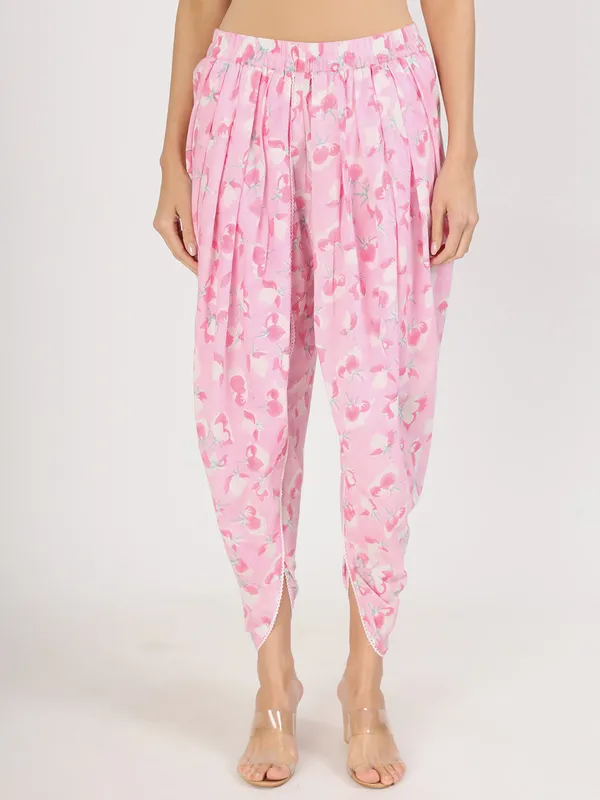 Pink_Floral_Printed_Cotton_Kurta_With_Dhoti_Co-Ord_Set_For_Women