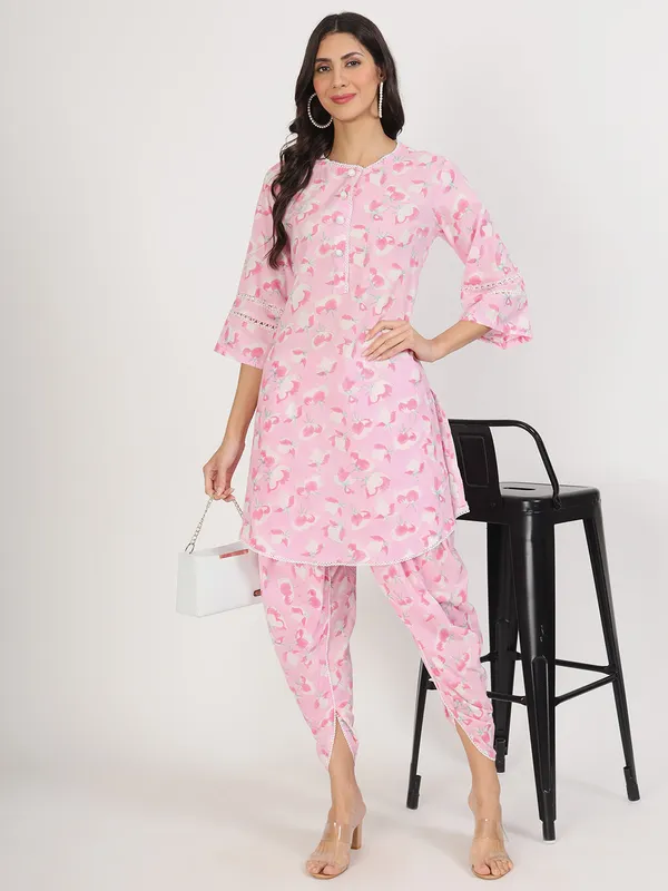Pink_Floral_Printed_Cotton_Kurta_With_Dhoti_Co-Ord_Set_For_Women