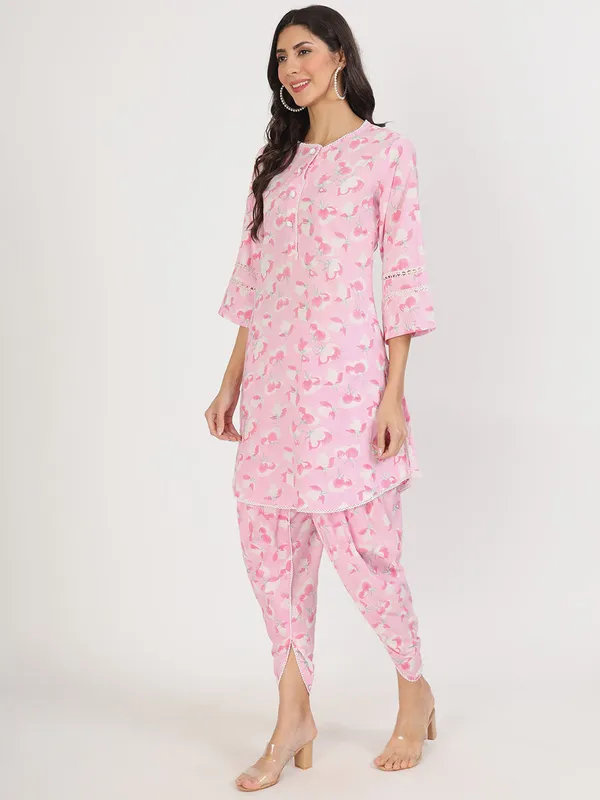 Pink_Floral_Printed_Cotton_Kurta_With_Dhoti_Co-Ord_Set_For_Women