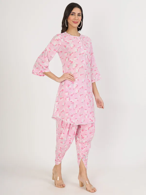 Pink_Floral_Printed_Cotton_Kurta_With_Dhoti_Co-Ord_Set_For_Women