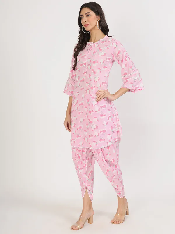 Pink_Floral_Printed_Cotton_Kurta_With_Dhoti_Co-Ord_Set_For_Women