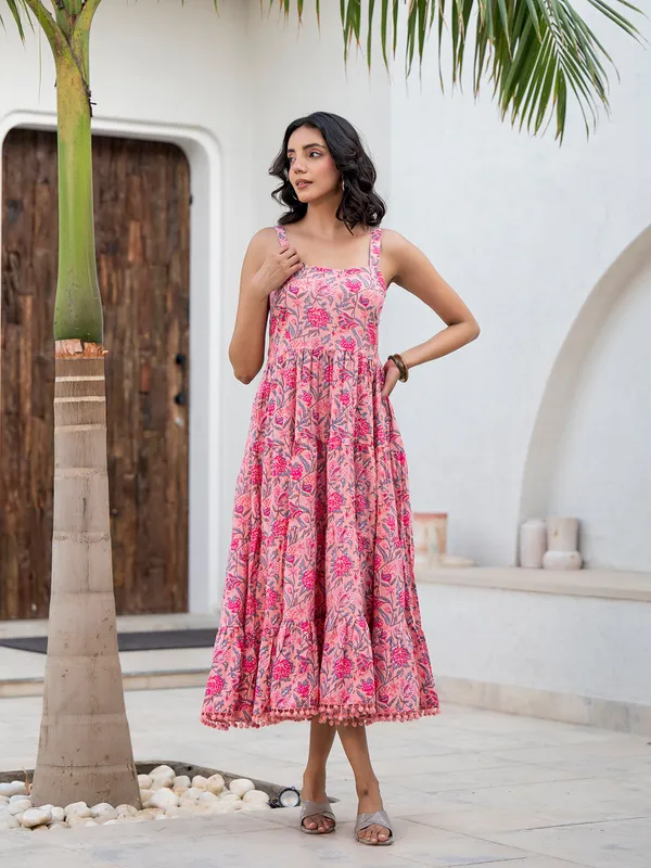Pink_Floral_Printed_Shoulder_Strip_Calf_Long_Ethnic_Dress_For_For_Women